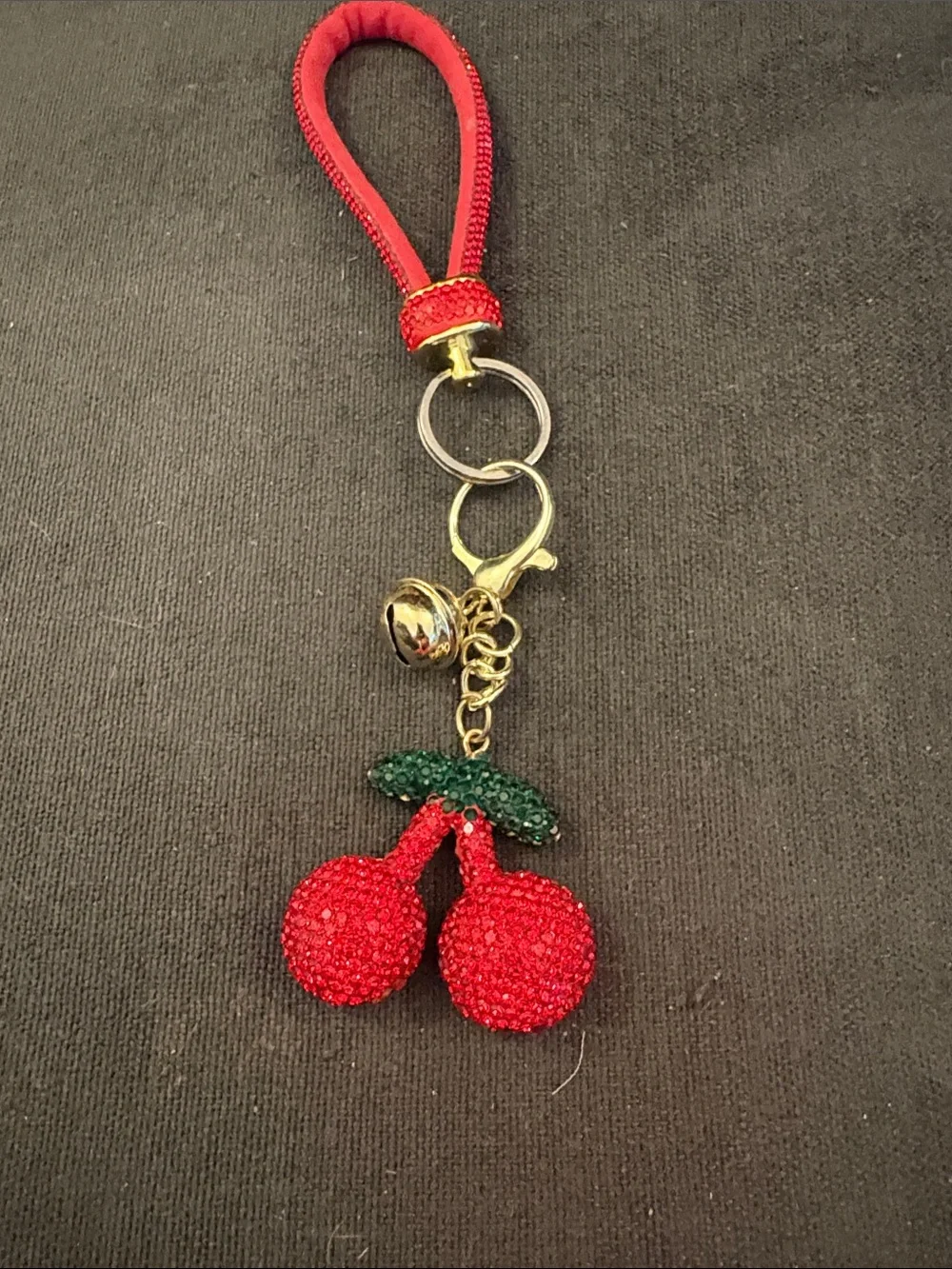 Crystal Cherry Keychain Wristlet - Red